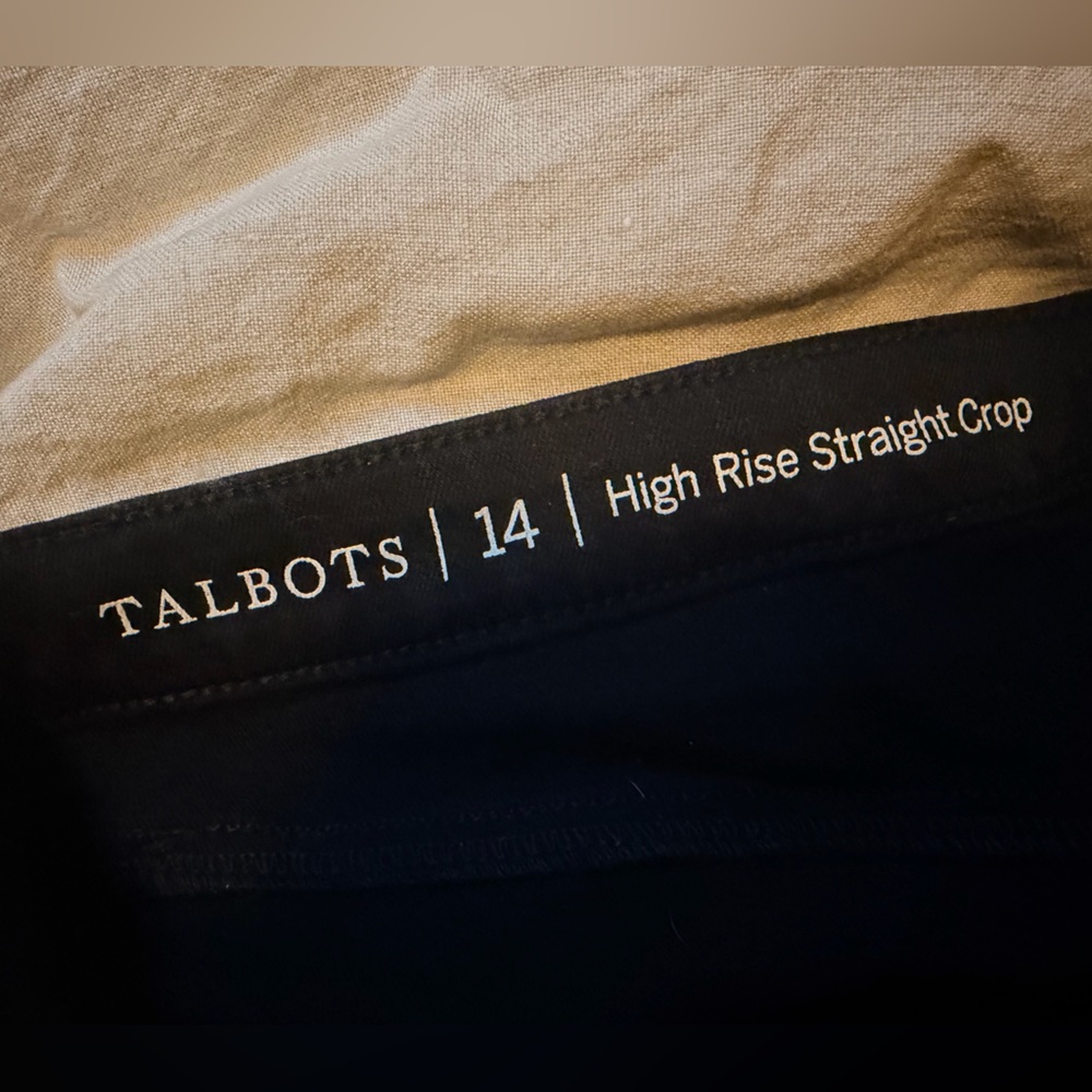 Talbots Black High Rise denim cropped pants with fringe/poms